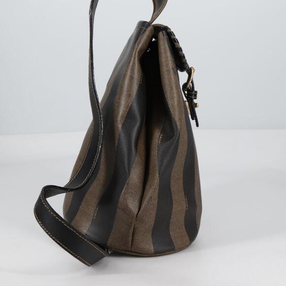 FENDI Pecan Canvas Shoulder Bag Pvc Black Brown Gold - Picture 5 of 13